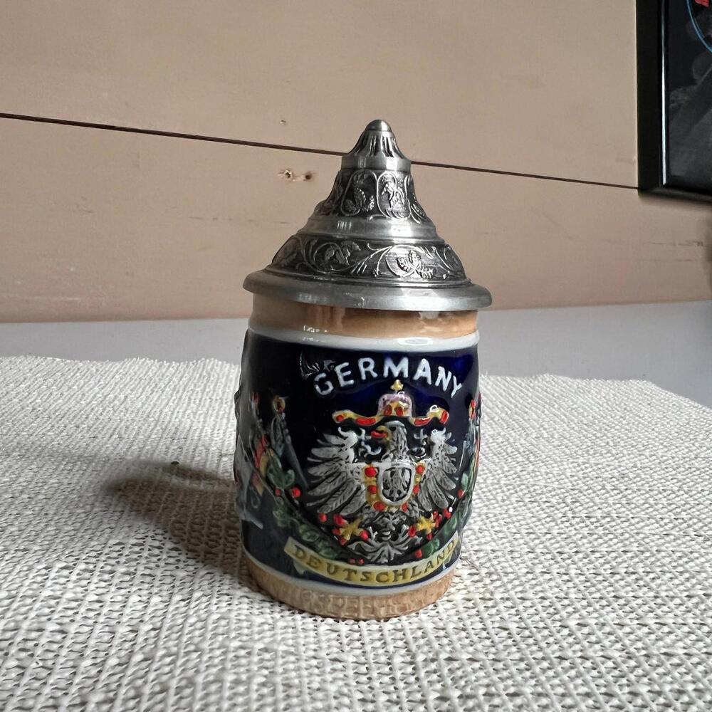 Vintage GERZ Germany Mini Beer Stein 4” Pewter Lid‎ Zinn Souvenir Mug